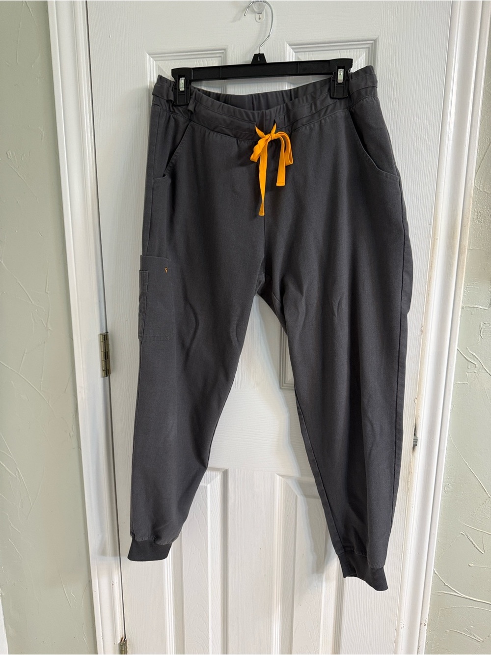 Women’s  Poppy Dark Gray Jogger Scrub  Pants with Orange Drawstring